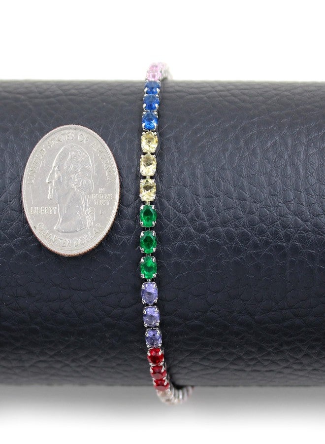 Mayfaith سوار مايفيث للتنس وسوار من الزركونيا المكعبة بألوان قوس قزح السبعة، مطلي بالبلاتين، مضاد للحساسية، هدية مجوهرات للزوجة - Image 4